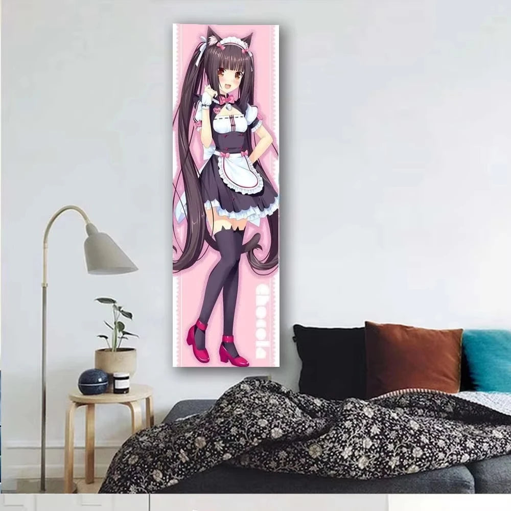 Poster mural anime rose noir illustration servante kawaii décoration chambre ado sérigraphié machine