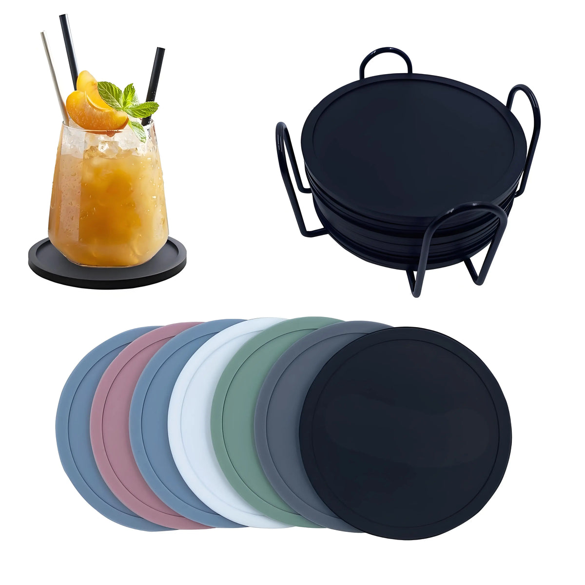 sous verres silicone modernes noir gris rose bleu vert blanc