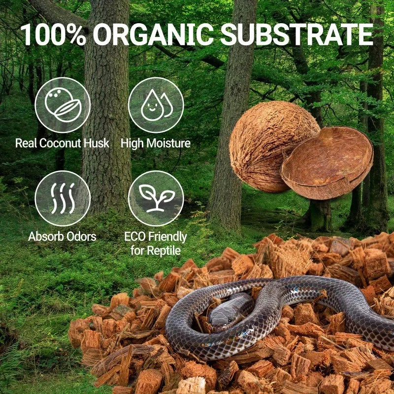 substrat coco copeaux terrarium reptiles tortues gecko serpent grenouille naturel animal camouflage jardinage biotope