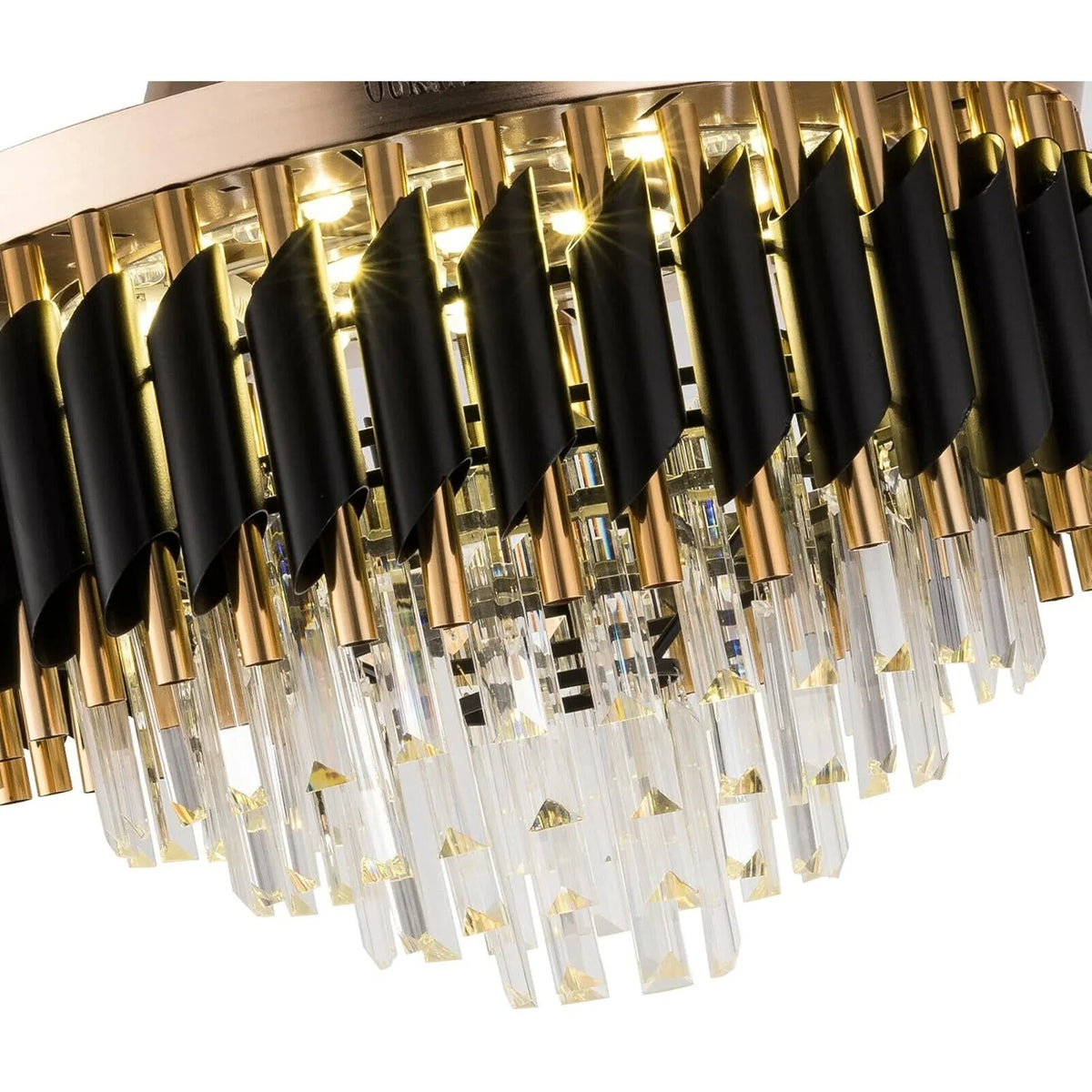 ventilateur cristal lumineux led pales rétractables noir doré moderne télécommande