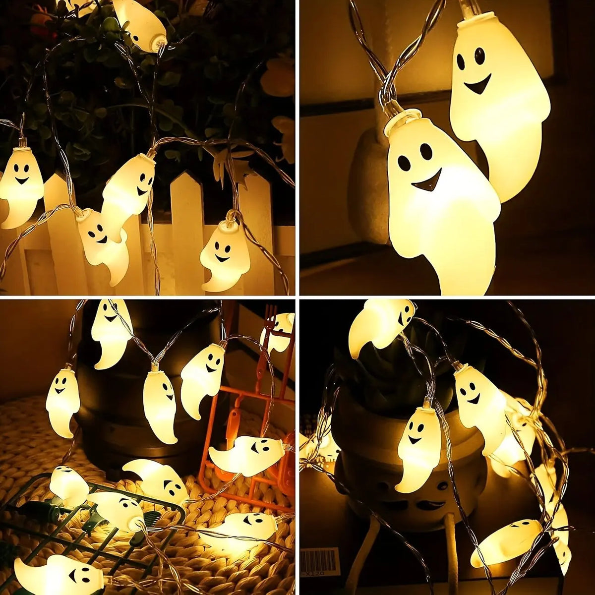 guirlande lumineuse halloween fantômes souriants led blanc jaune vert rose bleu festive vacances