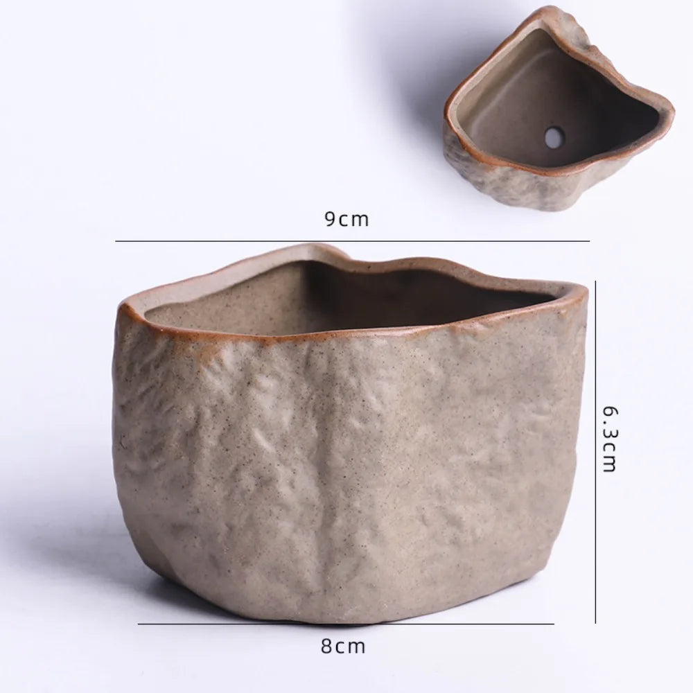 pots céramique succulentes aspect pierre naturelle moderne rustique drainage marron gris