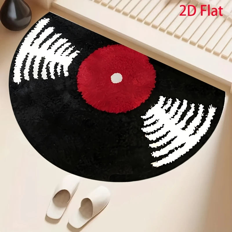 tapis demi cercle noir rouge vinyle moderne antidérapant intérieur chambre porte salon