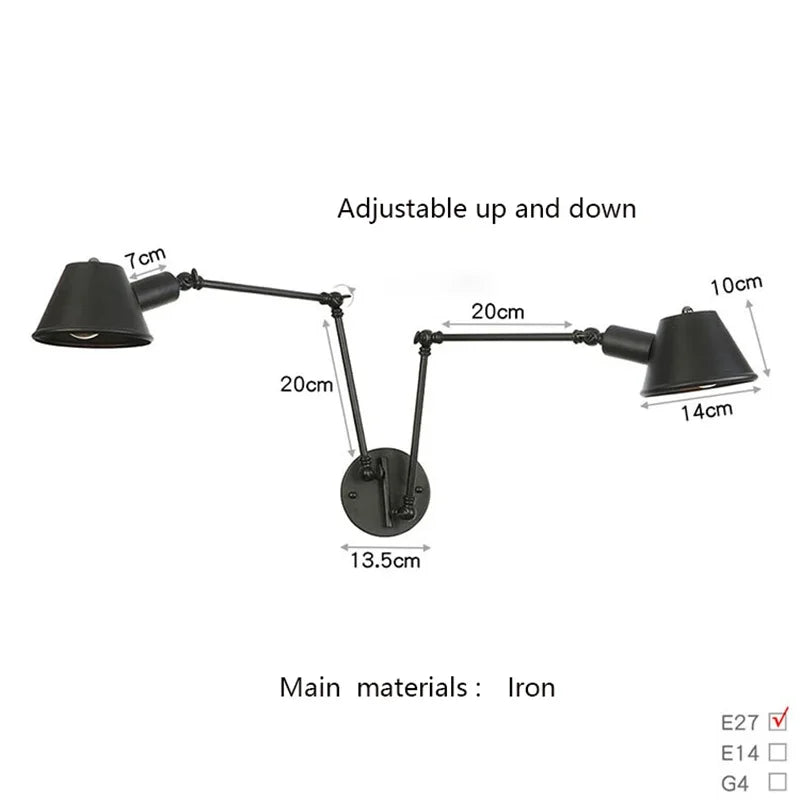 lampe murale articulée industrielle noir fixée éclairage chambre cuisine