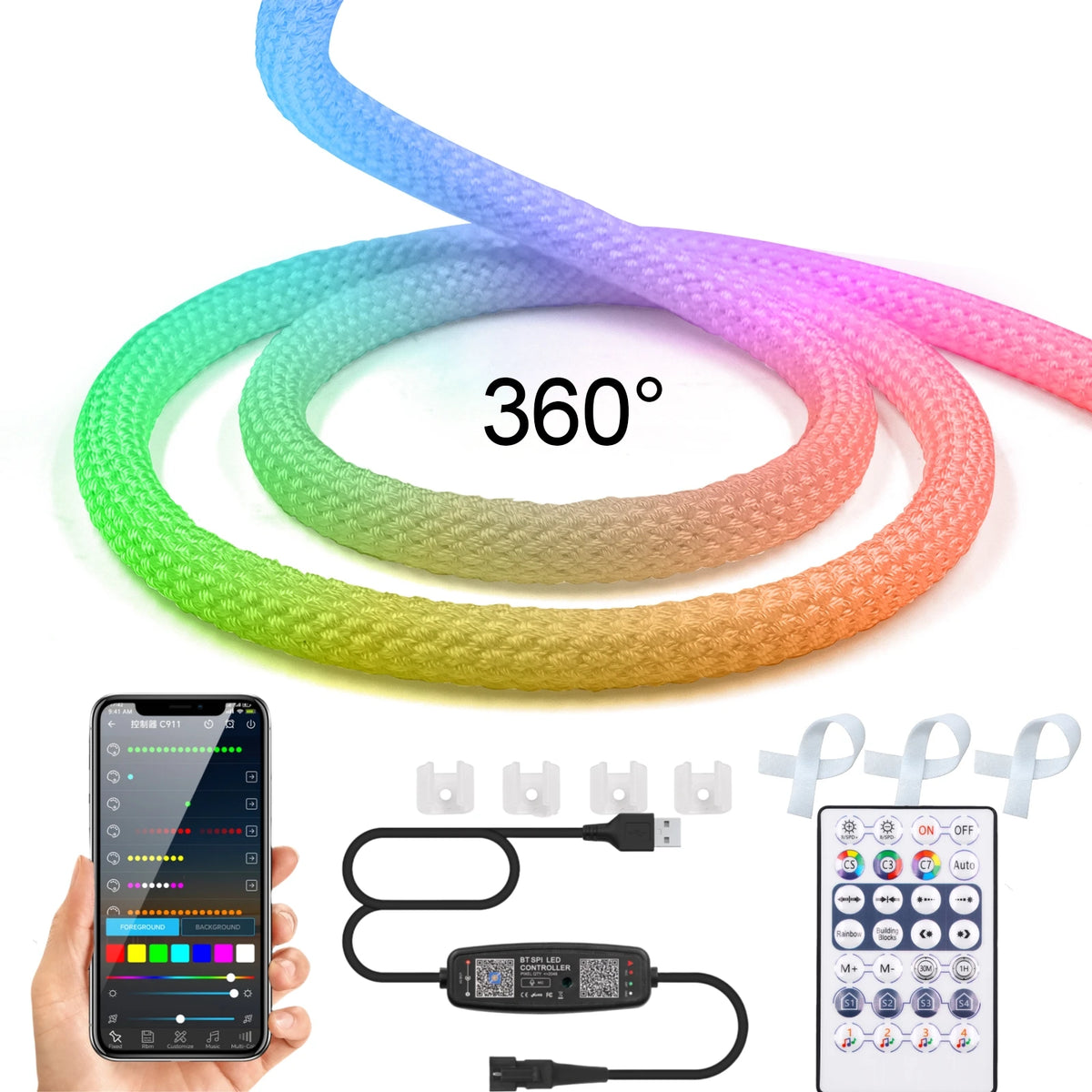 tube néon flexible multicolore réticulé moderne clips télécommande câble usb led rgb