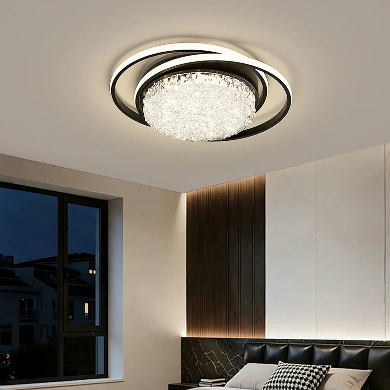 plafonnier led rond moderne cristaux blanc noir marron lampe intérieur élégante