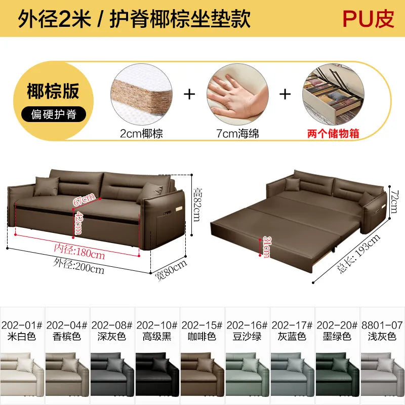 canapé lit moderne marron clair simili cuir scandinave confortable coussins salon maison