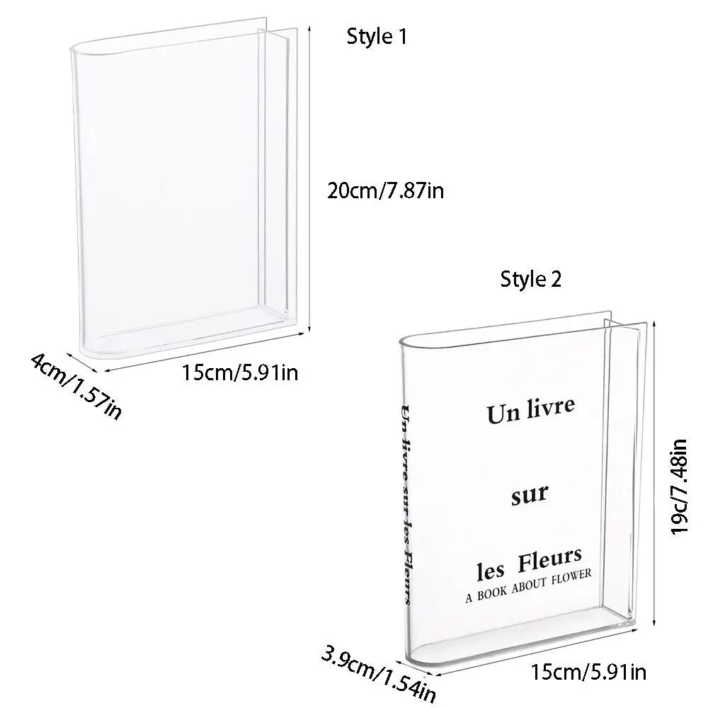 vase transparent moderne texte livre fleurs variées décoration intérieure minimaliste