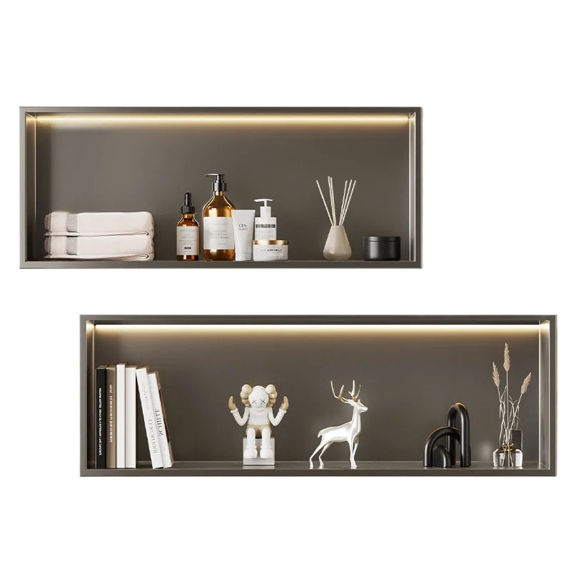 niche murale acier inoxydable gris moderne étagère rangement cosmétiques décoration statuaire vase