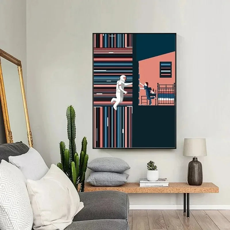 affiche abstraite moderne minimaliste géométrique toile impression encre imperméable sans cadre couleur rouge bleu