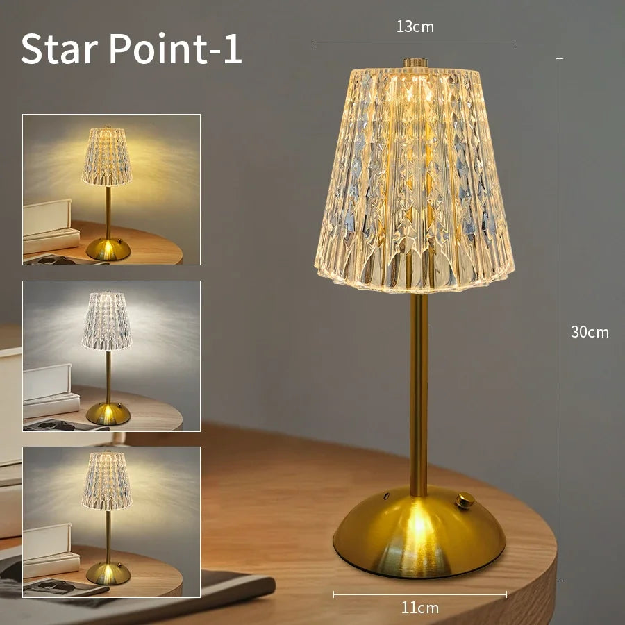lampe table moderne or transparent géométrique rechargeable sensoriel chambre coucher led