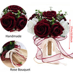 bouquets mariage roses artificielles bleu blanc vert romantique fleurs veloutées feuilles ruban satin blanc