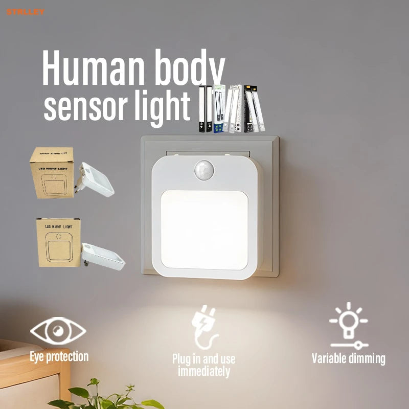 lampe nuit led blanc moderne prise murale interrupteur rotatif sans fil détecteur mouvement chambre