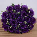 décoration intérieure bouquet roses artificielles 18 fleurs 37cm vert clair violet rose