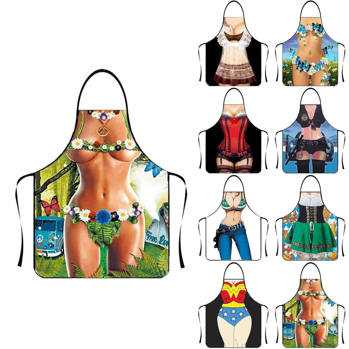 tablier décoration corset papillons fleurs humoristique polyester multicolore adultes cuisine fête