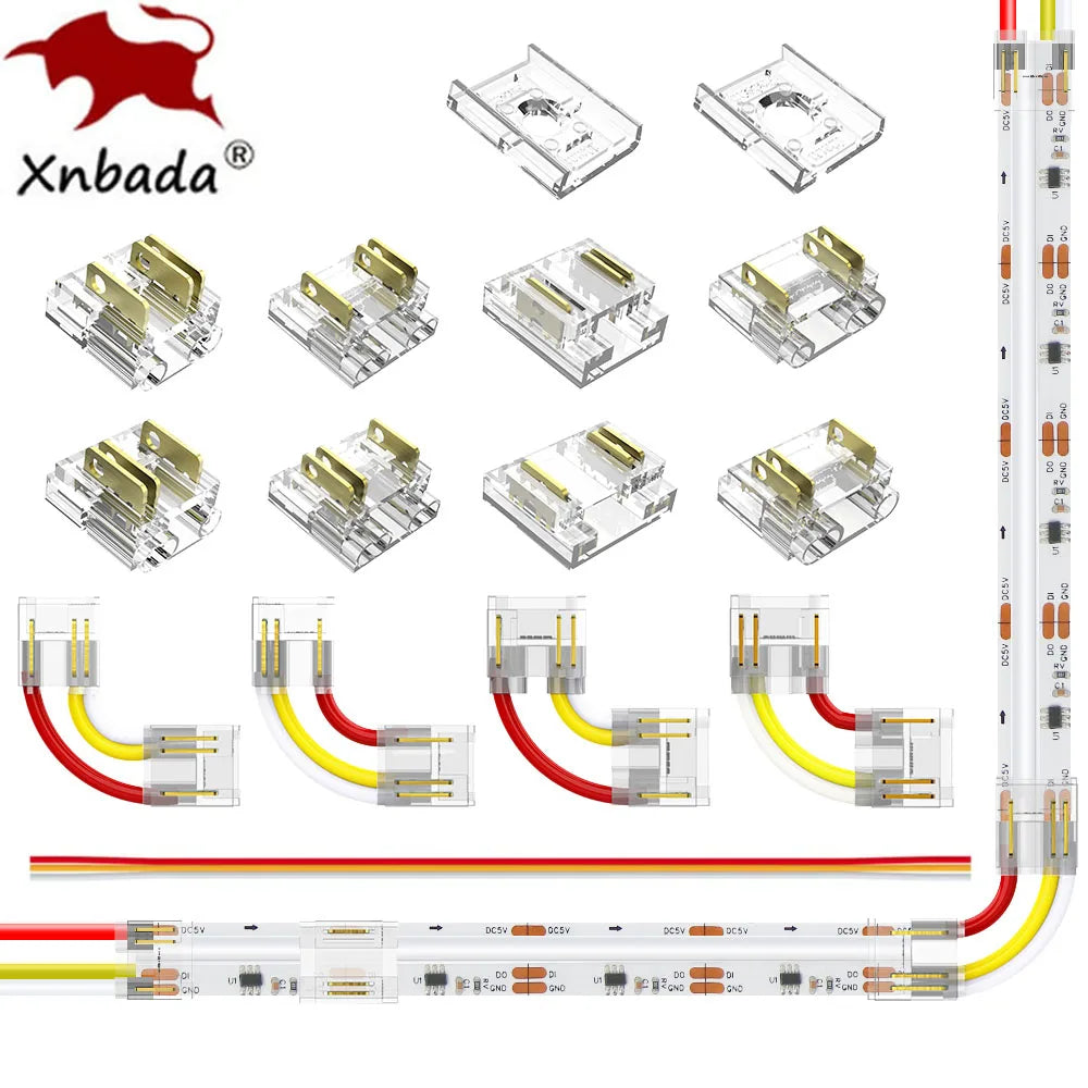 rubans led cob connecteurs clips transparents jaune rouge moderne technologique câbles 24v certifiés cee