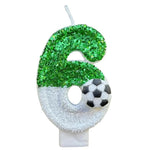 bougies anniversaire forme chiffres vert paillette ballon football clips décoratives thème sportifs numérotation enfants