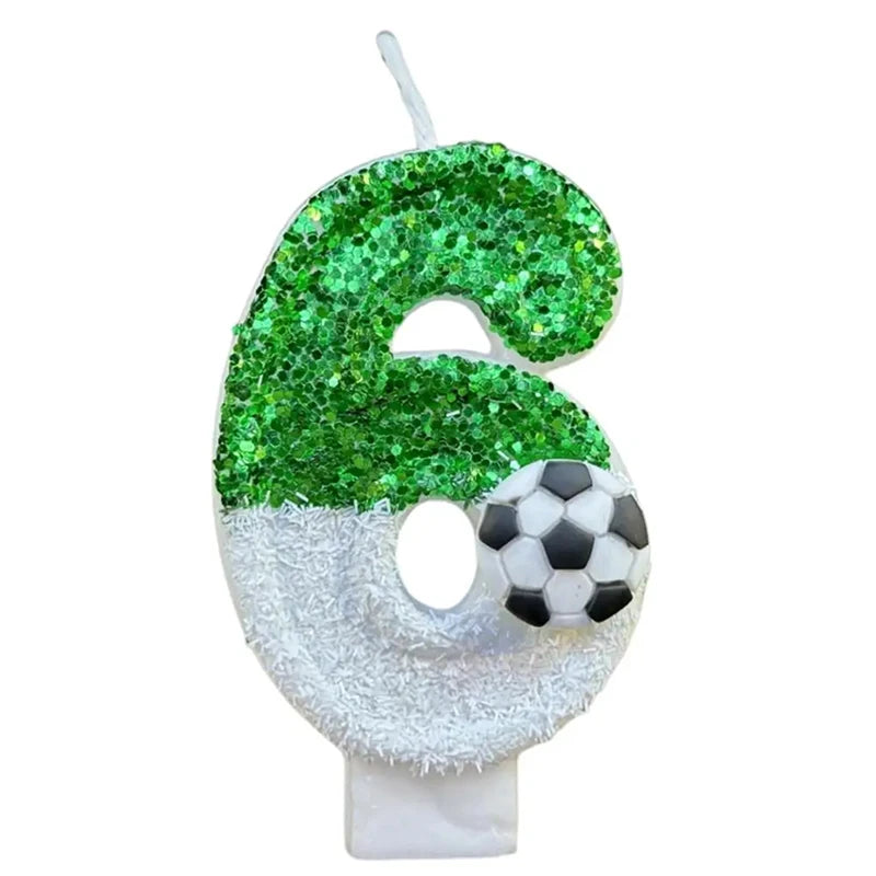 bougies anniversaire forme chiffres vert paillette ballon football clips décoratives thème sportifs numérotation enfants