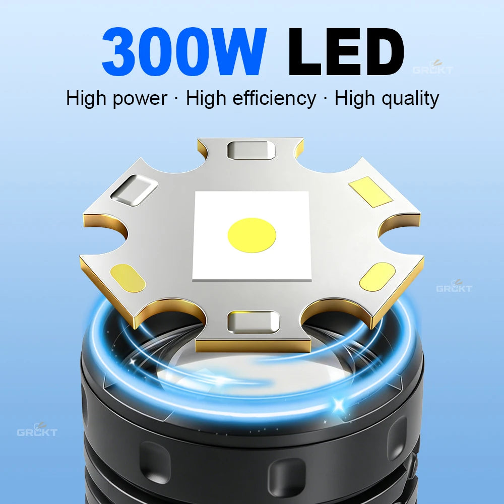 torche rechargeable led ultra puissante 300w lumineuse survie camping travail