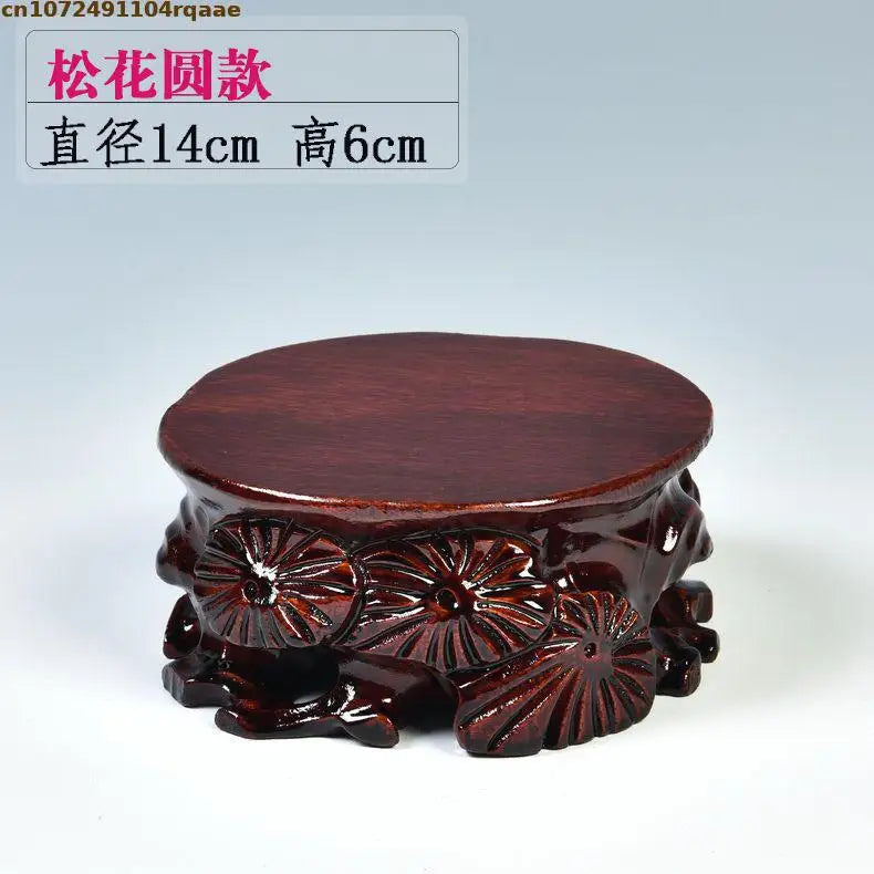 support décoratif bois sculpté floral artisanal marron foncé vase théière statue bouddha décoration intérieure