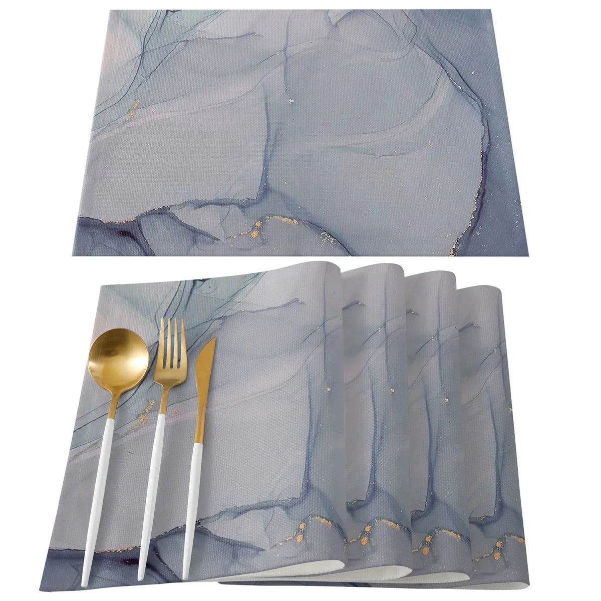 serviettes table moderne élégantes marbre blanc or bleu rose veines dorées lin respectueuses environnement