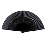 éventail traditionnel rose clair vert noir rayures géométriques opacité pliant bambou tissu pompon rouge