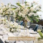 bouquet artificiel moderne blanc vert rose pâle fleurs feuilles verte élégant vase table événement