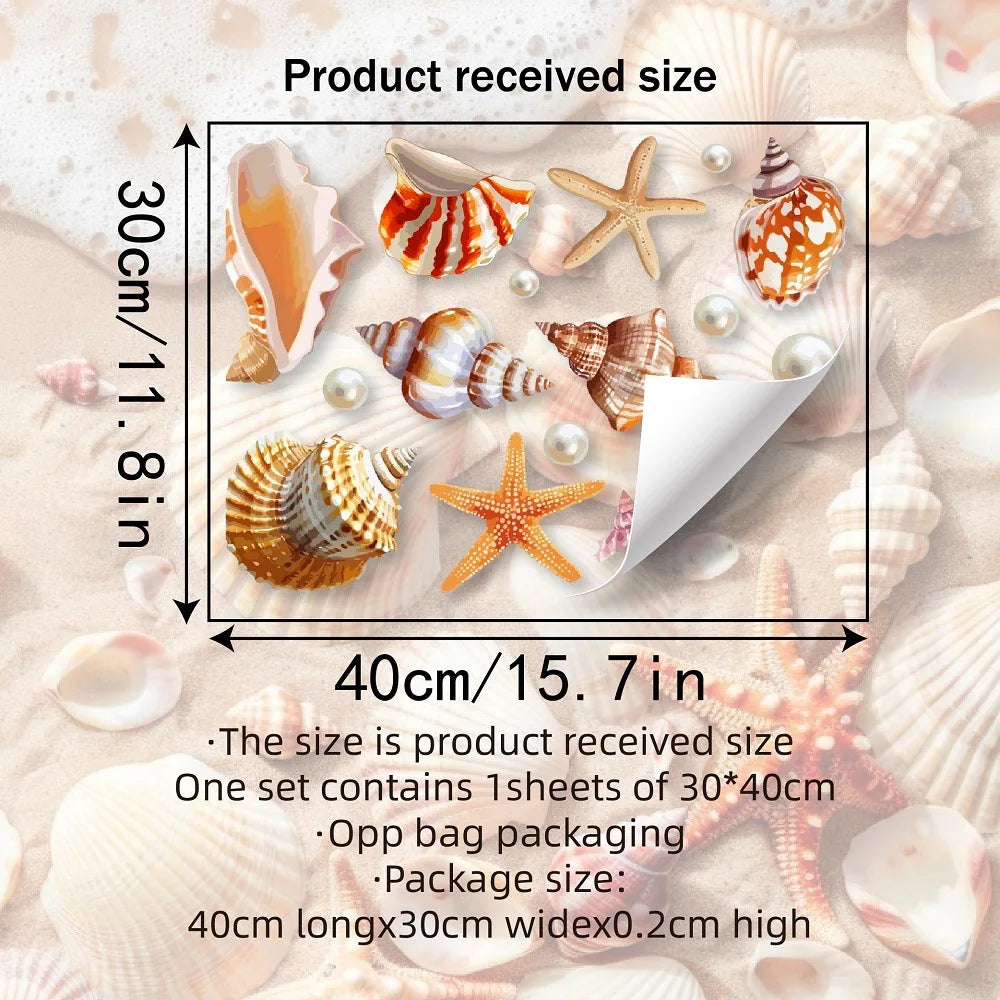 sticker mural coquillage multicolore adhésif décoration enfant anniversaire sirène plage été opacité 30x40cm
