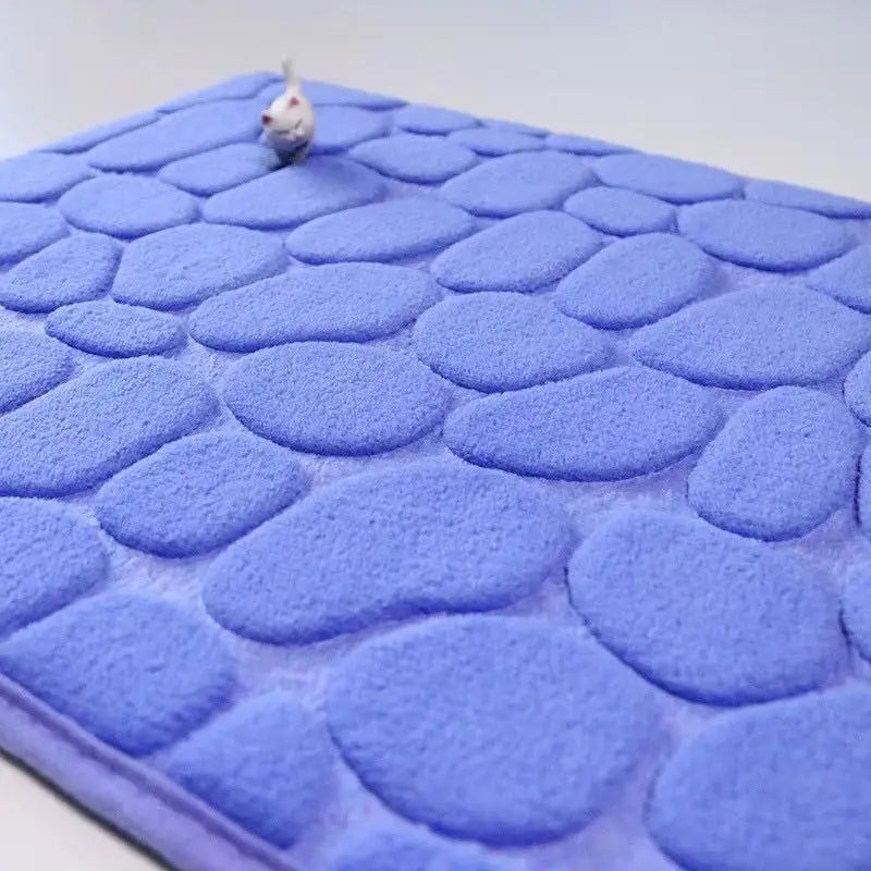 tapis bain gris moderne texture cailloux absorption eau antidérapant polyester pvc machine wash oblong