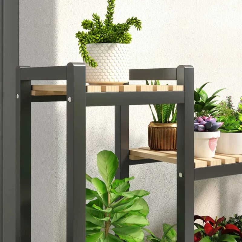 support plantes moderne niveaux gris métallique bois naturel assemblage facile