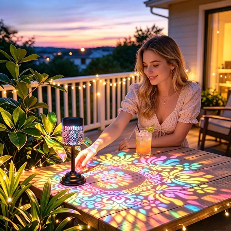 lampe solaire moderne motif floral noir multicolore intérieur extérieur décoration festive jardin patio