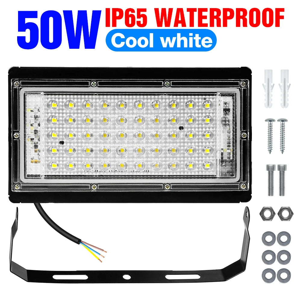 projecteur led extérieur ip65 blanc moderne câbles alimentation 220v 100w 200w 50w