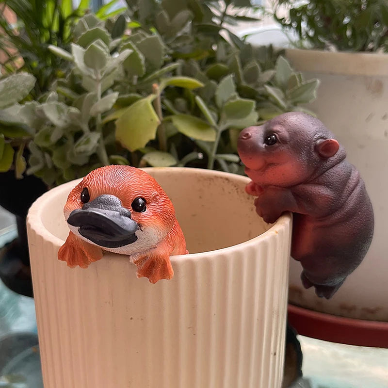 figurines animaux mignonnes résine hippopotame platypus loutre réaliste jardin extérieur decoration orangerie verte grise