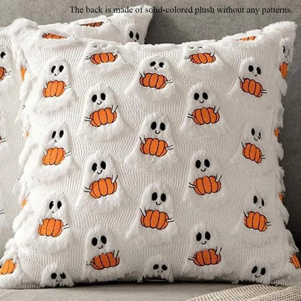 coussin halloween blanc orange citrouilles fantômes doux épais décoration festive