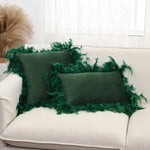 coussin décoratif carré velours pompon plumes patchwork moderne intérieur salon chambre taille 45x45cm
