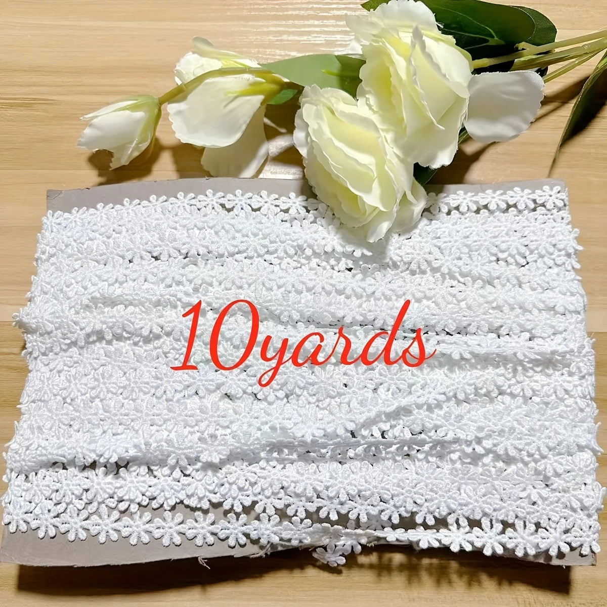ruban dentelle blanc fleurs simple 100 polyester élastique classique 10 yards 55in