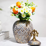 vases decoratifs bleu or bronze fleurs geometriques texturés vintage art deco