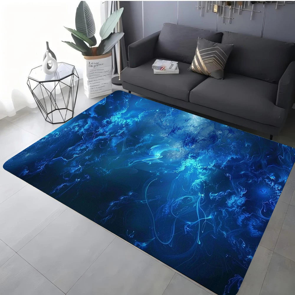tapis moderne abstrait bleu marbré antidérapant salon chambre prièreextérieur commercialisation
