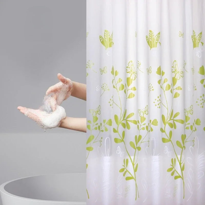 rideau douche fleurs papillons blanc vert clair moderne imperméable semi transparent crochet salle bain