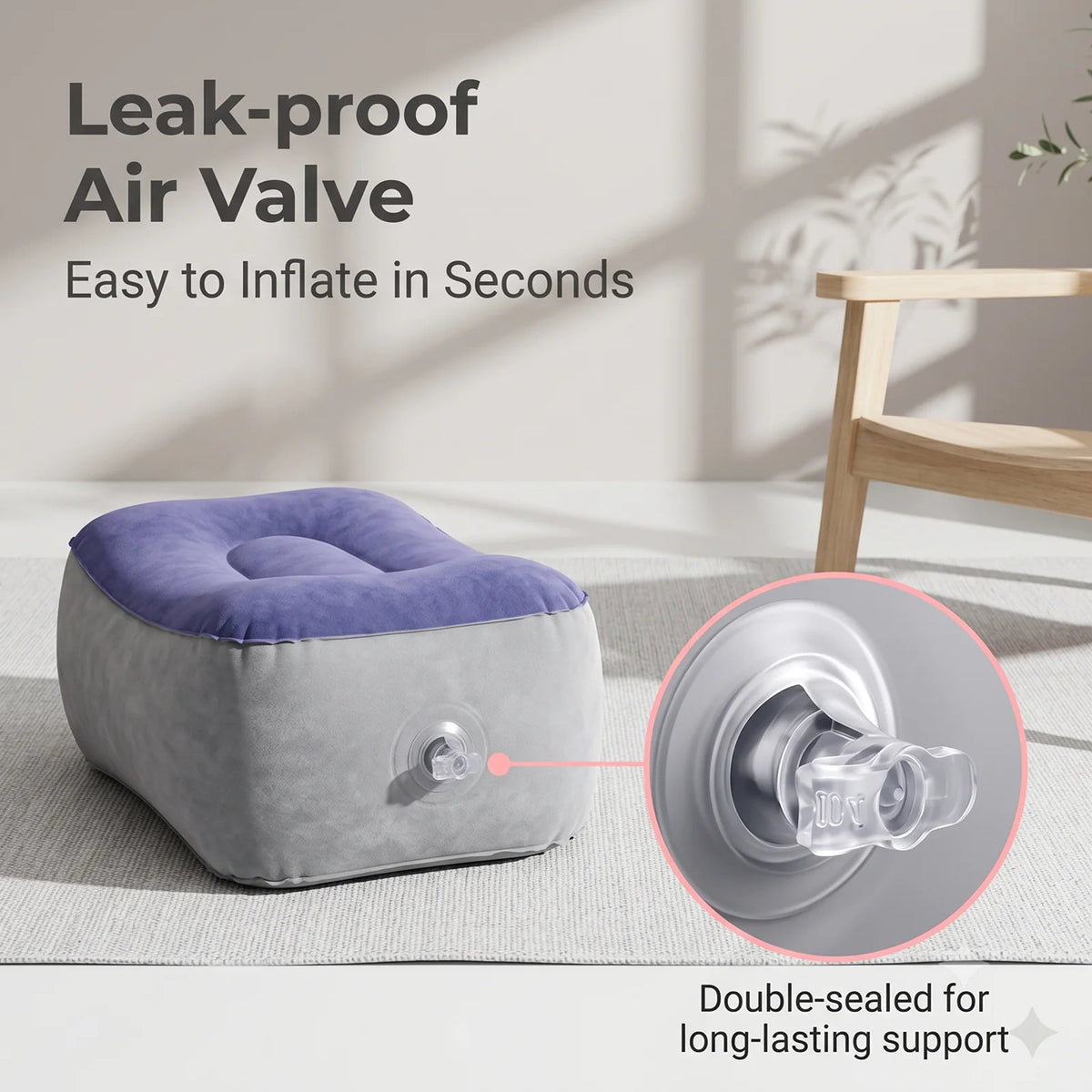 repose pieds gonflable velours gris bleu massage voyage relaxation support opaque ergonomique