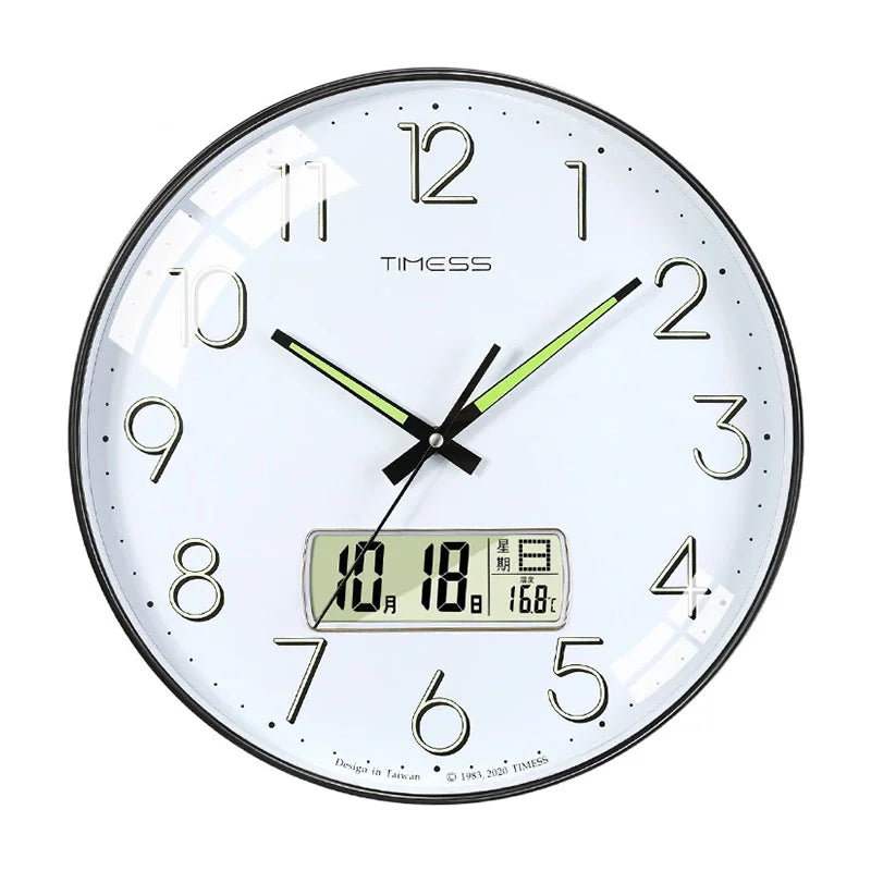 horloge murale moderne quartz aiguille calendrier luminoise face unique blanc vert noir
