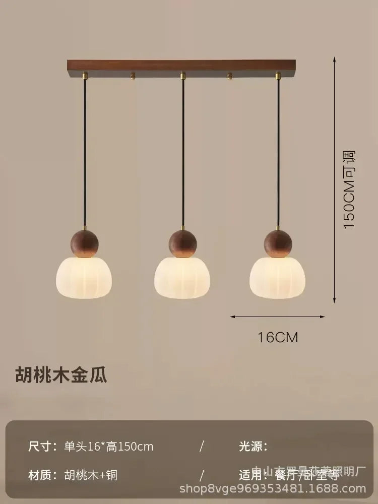 suspension lumineuse trois abatjour bois foncé blanc laiteux moderne minimaliste