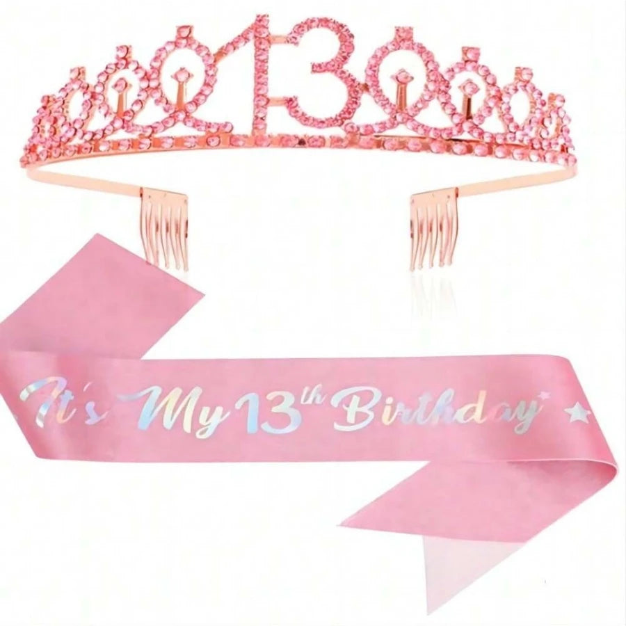 couronne anniversaire strass dorés ruban rose texte princesse fête cadeau favoris numéro anniversaire