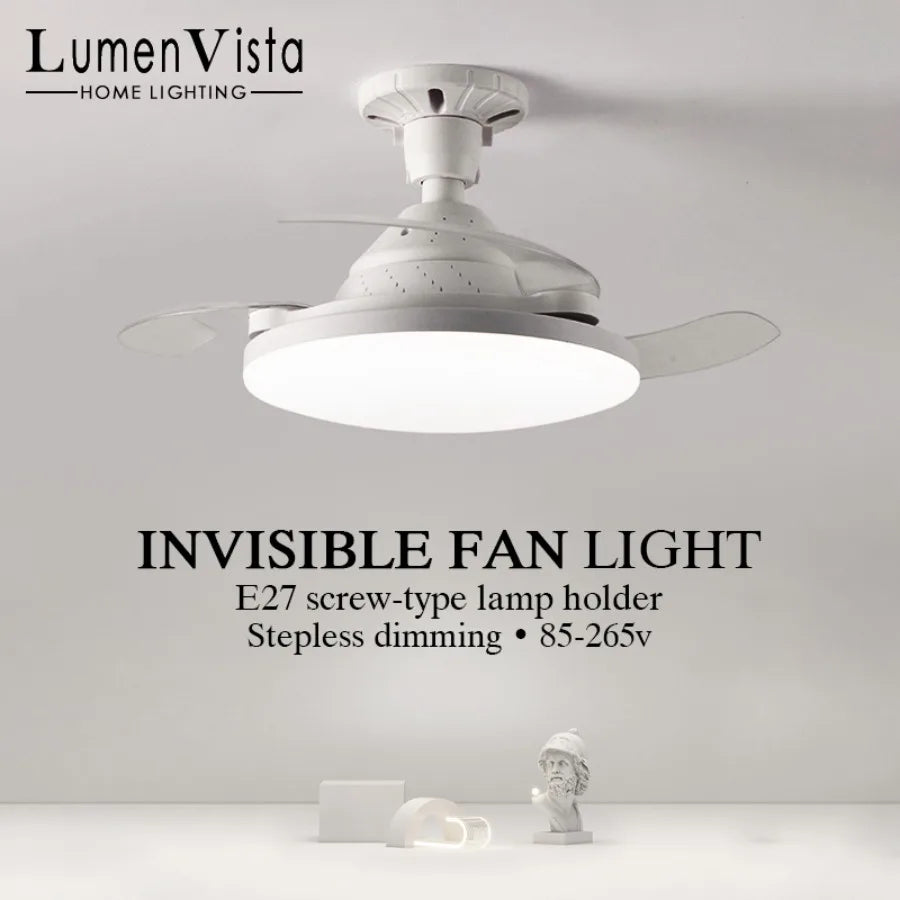 ventilateur lumière led transparent pales moderne télécommande trois lumières