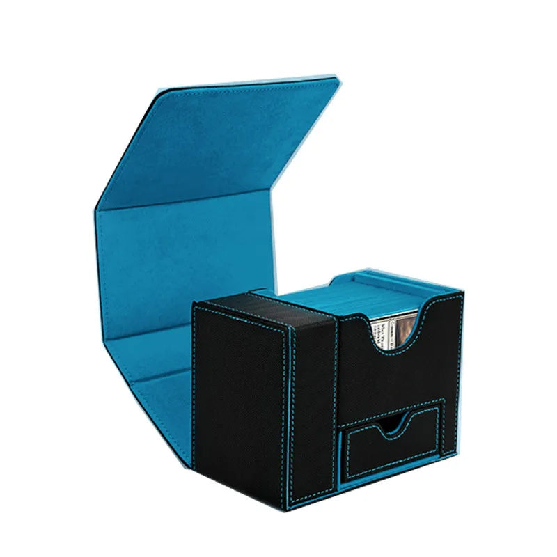 boîte rangement cartes jeu dés bleu noir simili cuir moderne pratique porte cartes