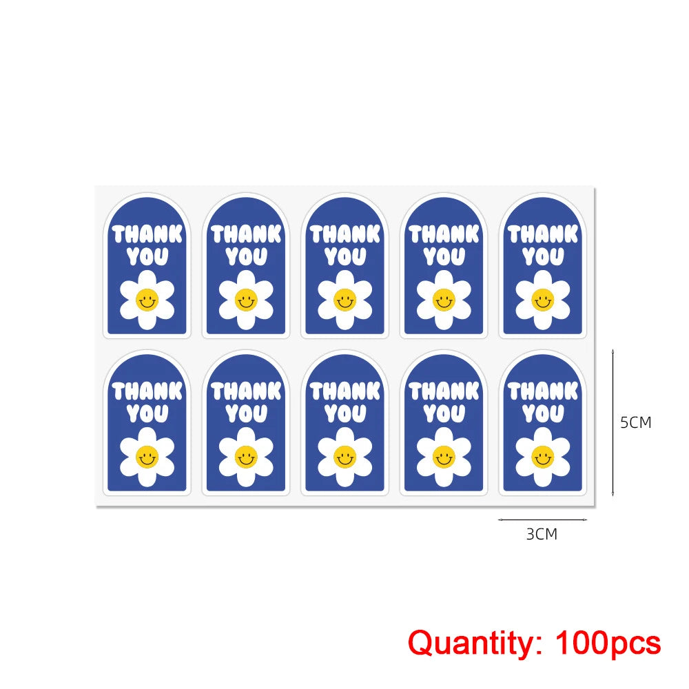 autocollants rond fleurs souriantes enveloppes fêtes anniversaires transparents simples enfants stickers craft bleus blancs