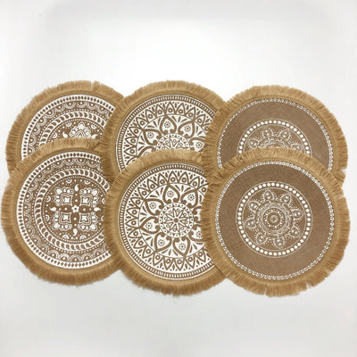 Set de table rond en jute naturel avec pompons