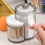 boîtes coton tiges transparentes rayées moderne rangement maquillage éponge coton tiges salon salle bain