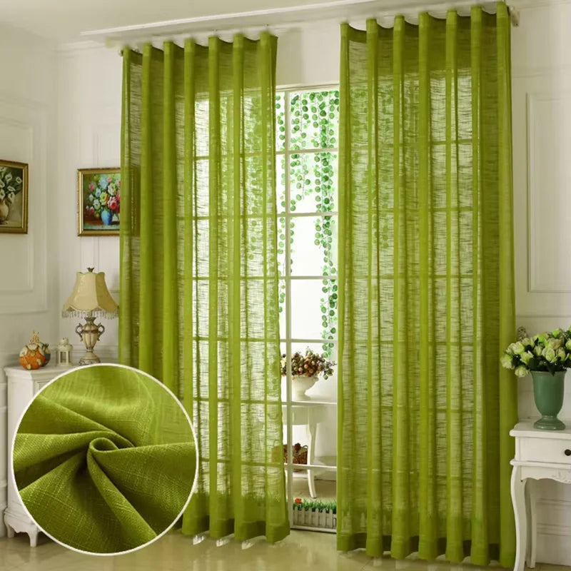 rideau vert texture lin moderne semi opaque tulle polyester inclusion accessoires fenêtre française