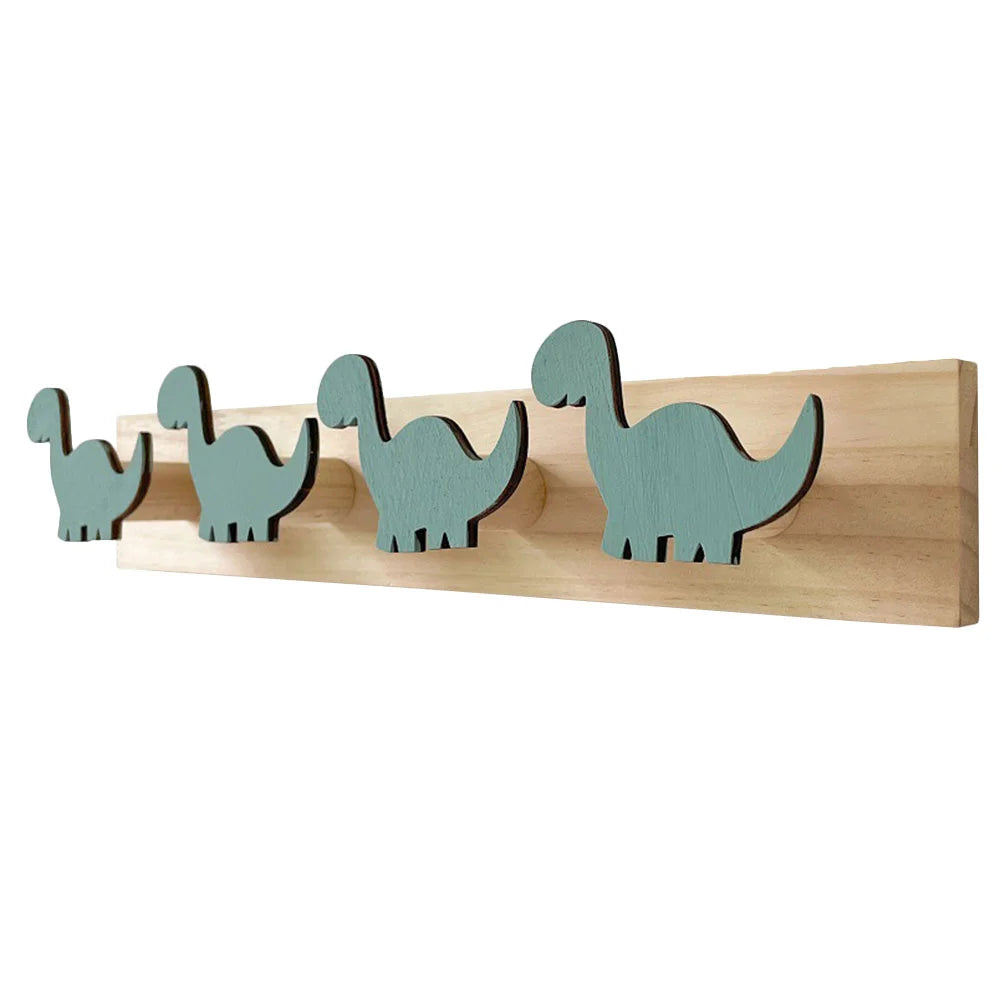 porte manteaux mural dinosaure bois clair vert enfantin decoratif hooks cartoon chambre salle bain